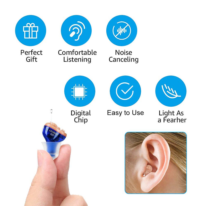 [Australia] - IncenSonic Mini Sound Amplifier, Ear Sound Enhancer, Noise Reduction, Enhanced Speech, Feedback Cancellation, Suitable for Adults (Blue, Left) 