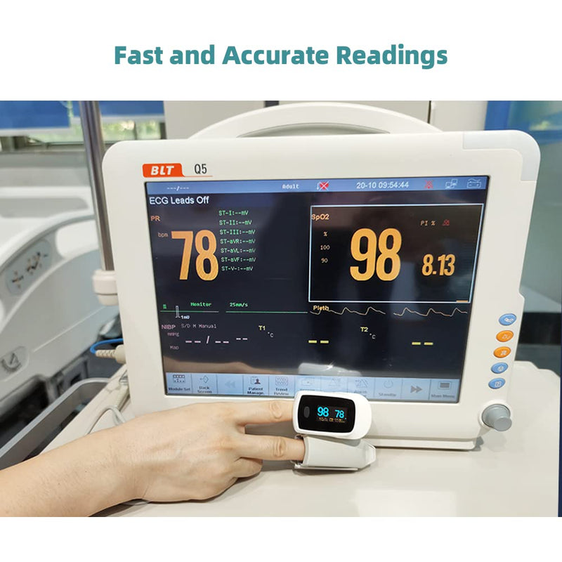 [Australia] - BLT M70B Oxygen Monitor Finger Adults, Fingertip Pulse Oximeter CE Mark Approved, Meet UK Standard, SpO2 Blood Oxygen Saturation Sats Monitor with Heart Rate and Perfusion Index (Includes Batteries) 