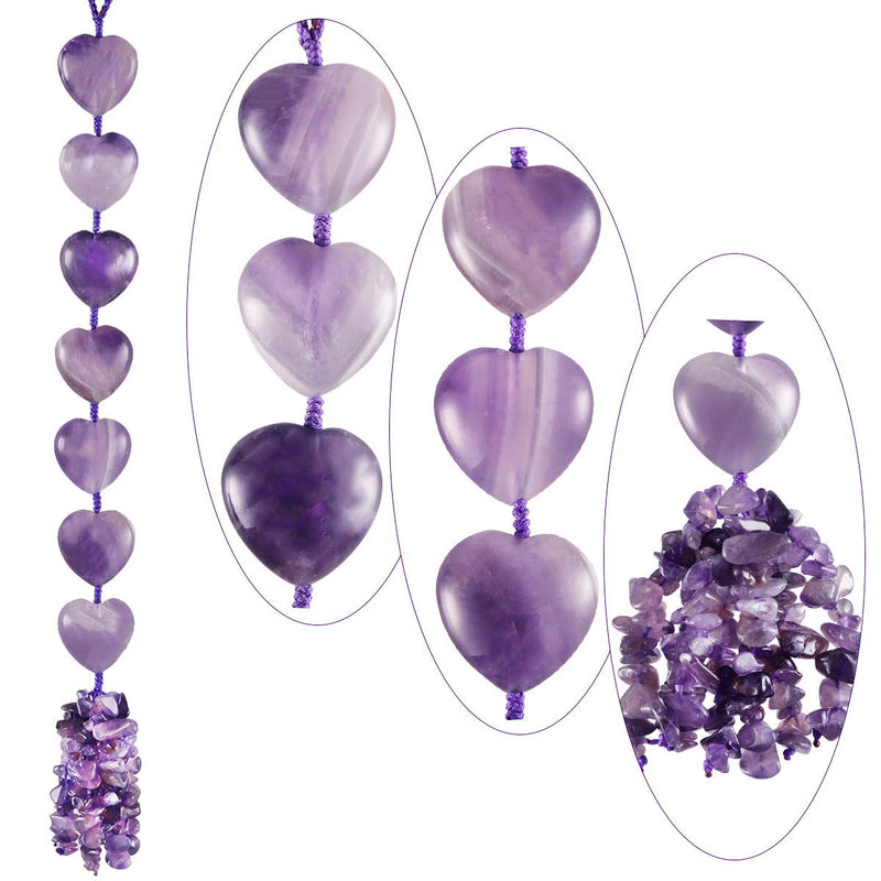 [Australia] - Nupuyai Amethyst Heart Crystal Stone Hanging Ornament, Spiritual Healing Tumbled Gemstones Good Luck Fengshui Ornament for Car Home Decor, Reiki Yoga Meditation, 30-32cm #4-purple 