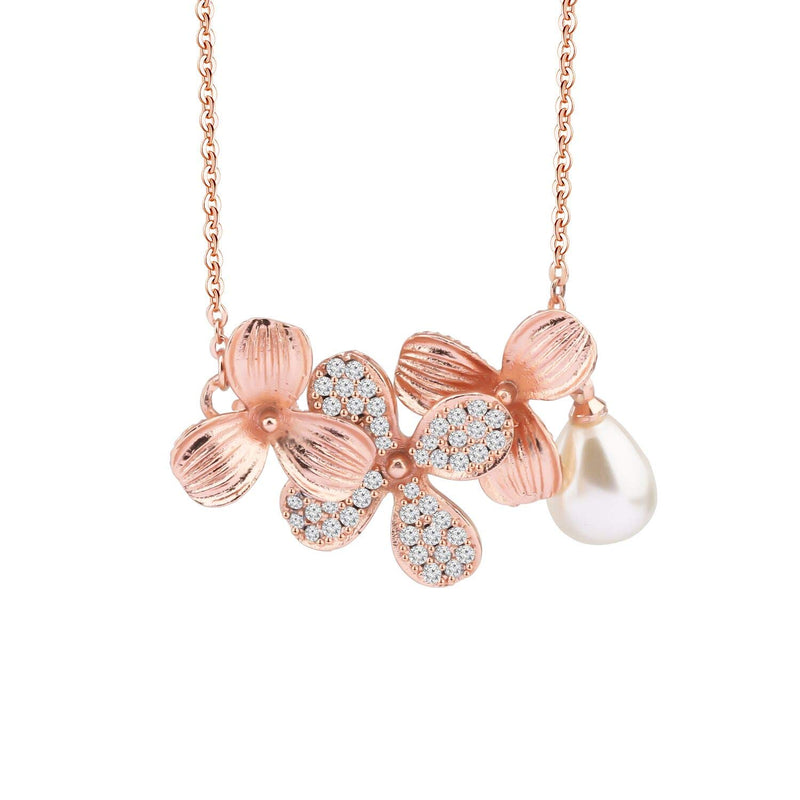[Australia] - BNQL Orchid Flower Necklace Bracelet with Teardrop Pearl Wedding Jewelry Bridesmaids Gifts Rose gold 