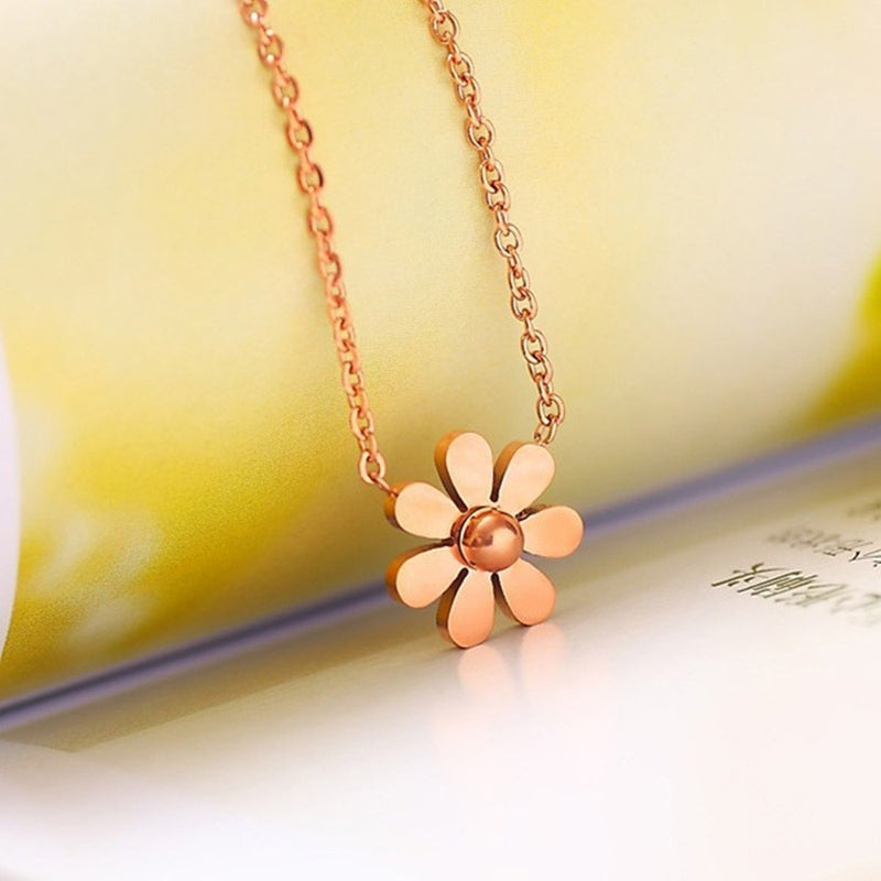 [Australia] - KESTYLE Womens Girls Fashion Stainless Steel Vintage Daisy Flower Pendant Necklace Rose Gold 