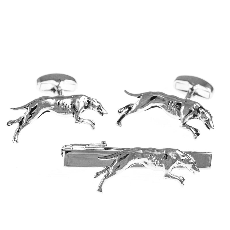 [Australia] - MRCUFF Greyhound Cufflinks Pair of Cufflinks & Tie Bar Clip with Presentation Gift Box & Polishing Cloth 