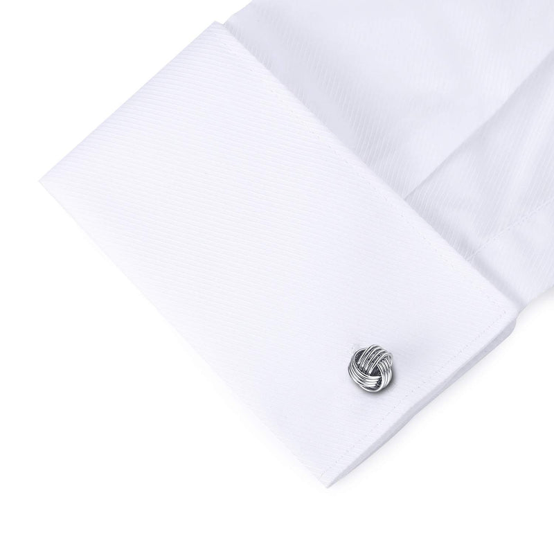 [Australia] - HONEY BEAR Twist Knot Cufflinks Steel for Mens Shirt Wedding Business Gift Silver 