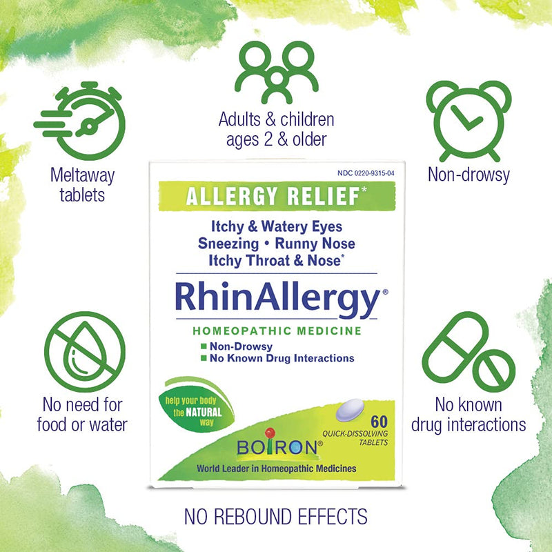 [Australia] - Boiron RhinAllergy Tablets for Relief from Allergy Symptoms of Sneezing, Runny Nose, and Itchy Eyes or Throat - 60 Count 60 Count (Pack of 1) 