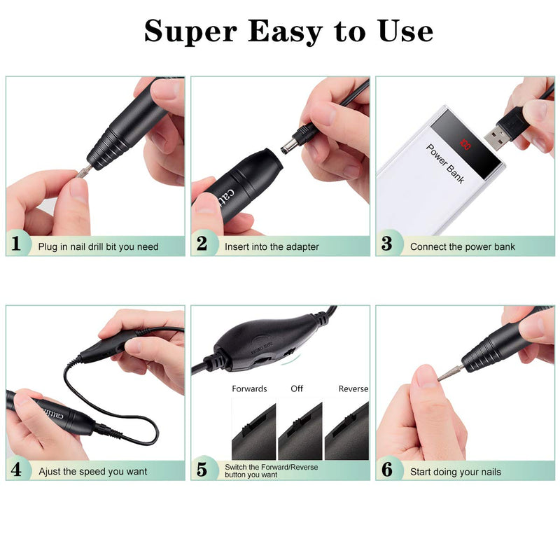 [Australia] - Cattino Electric USB Nail Drill Machine, Electrical Acrylic Nail File Nail Art Supplier for Acrylic, Gel Nails, Professional USB Nail Buffer Manicure Pedicure Polishing Tools for Home Salon Use, Black 
