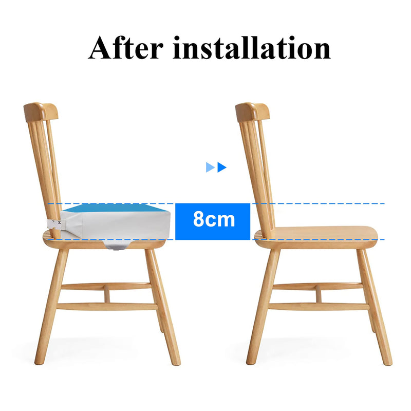 [Australia] - Kalawen Booster Seat for Dining Table, PU Washable with 2 Straps Adjustable Straps Safety Buckle Portable Travel Increasing Cushion, Blue 