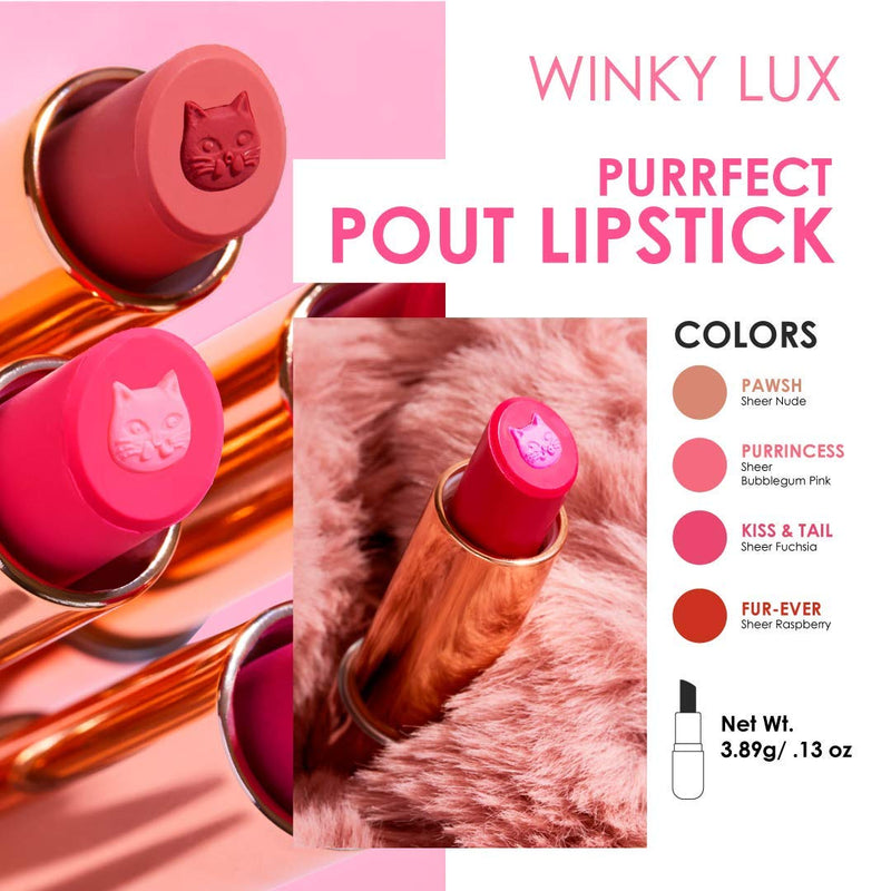 [Australia] - Winky Lux Purrfect Pout Lipstick Makeup, Sheer Lipsticks For Lightweight Glossier Coverage, Plumping Cosmetics Items with Natural Jojoba Oil and Vitamin E for a Lasting Bond, 0.12 Oz, Pawsh 