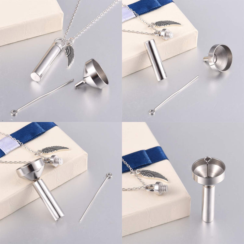 [Australia] - 925 Sterling Silver Minimalist Urn Pendant Ash Necklace Cylinder Memorial Ashes Keepsake Holder Exquisite Cremation Jewelry With wings urn necklace 
