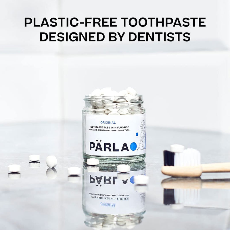 [Australia] - PÄRLA Original Toothpaste Tablets with Fluoride | 62 Tabs, 1 Month Supply | Eco-Friendly Bites in Sustainable Packaging | Peppermint Flavour | Natural Whitening, Gluten Free & Vegan | Refillable Jar 62 Count (Pack of 1) 