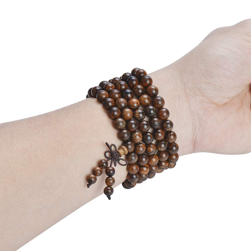 [Australia] - anzhongli Mala Beads Bracelet 108 8mm Prayer Meditation Sandalwood Elastic Black Rosewood 