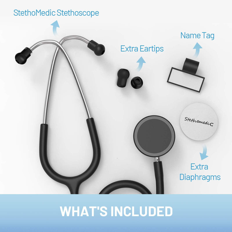 [Australia] - Dual Head Stethoscope for Medical and Home by FriCARE, Classic Lightweight Design, Stethoscope for Adult, Gift for Nurses, Doctors, Medical Students, 28 inch (Black) Black 