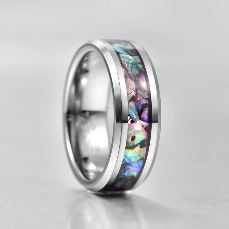 [Australia] - Merthus 8mm Men Shell Inlay Wedding Band Tungsten Carbide Pinky Ring Colorful 8 