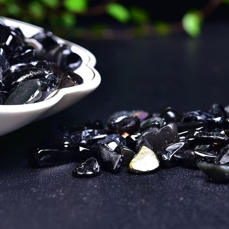 [Australia] - Natural Black Obsidian Tumbled Chips Crushed Crystal Stone, 7-9mm Polished Healing Crystal Chips Healing Reiki Crystal Jewelry Making Home Decoration 