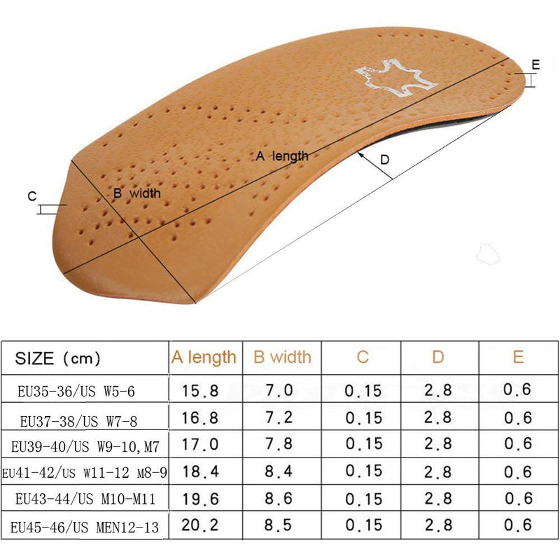 [Australia] - 3/4 Cushioned Orthotic Insoles with Metatarsal Pad, Leather Half Shoe Inserts 2.8cm Arch Support for Plantar Fasciitis, Pair (EU 41/42) EU 41/42 