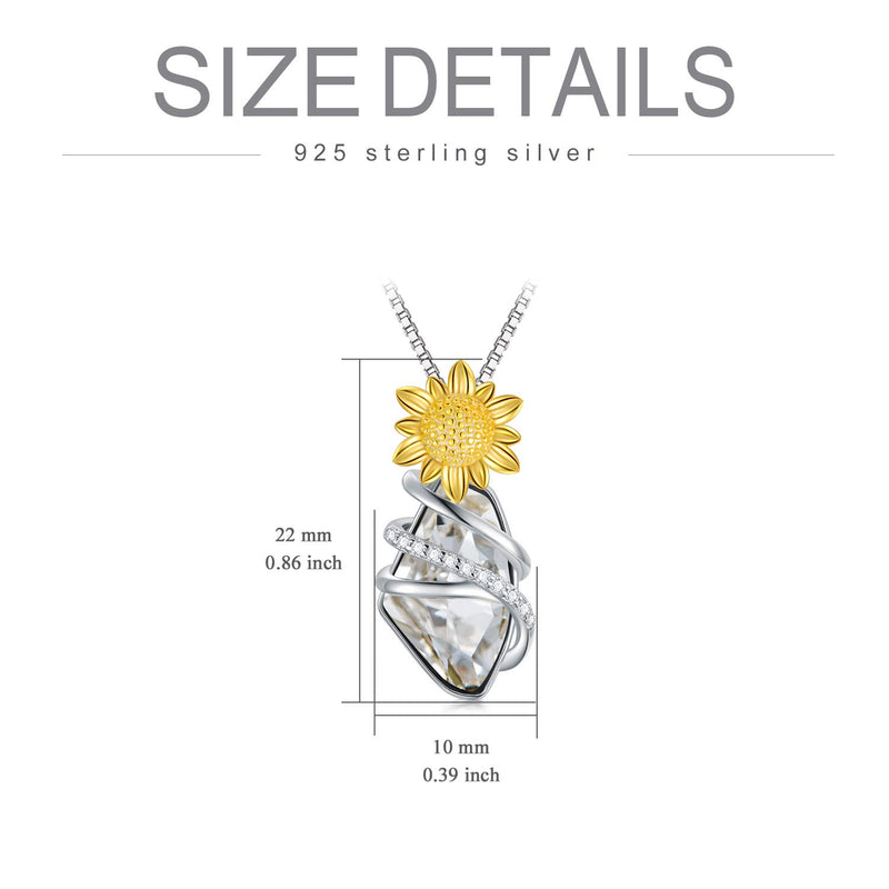 [Australia] - TOUPOP Sunflower Necklace 925 Sterling Silver Wish Stone Pendant Necklace with Crystal You are My Sunshine Jewelry for Women Teen Girls Birthday Gifts White Wish Stone 