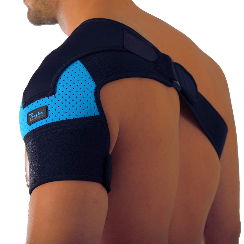 [Australia] - Shoulder Support Brace + Free Extension for Men and Women by Zeegler Orthosis - Adjustable Wrap | Compression and Stability for Chronic Pain and Aches in injuries such as Torn Rotator Cuff, Dislocated AC Joint, Subluxation, Tears and Sprains (M - XL (L... 