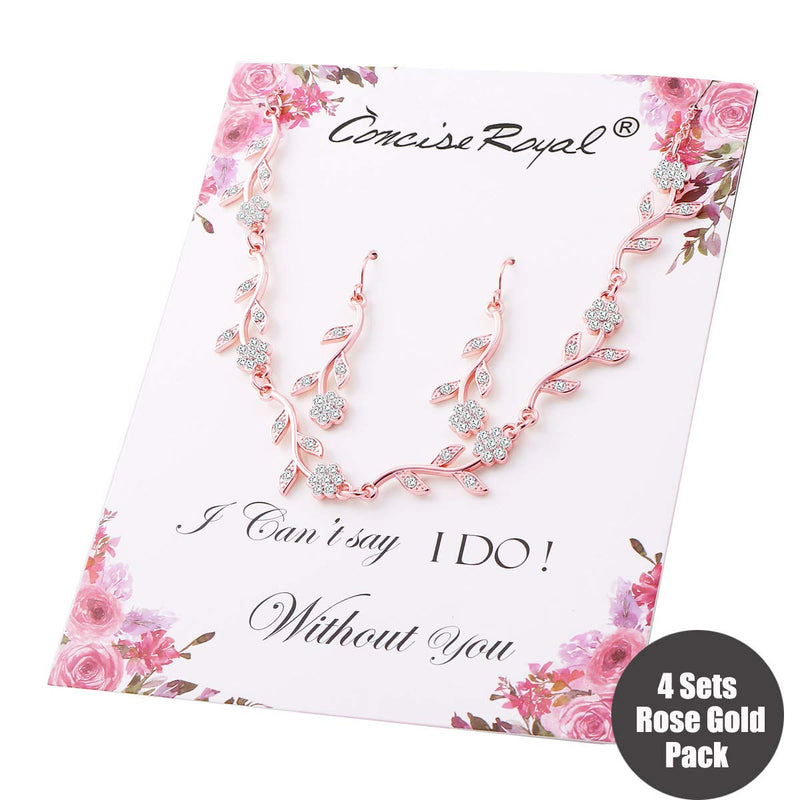 [Australia] - CONCISE ROYAL 3 4 6 7 8 Sets Briedesmaid Jewelry Set for Wedding,Bridesmaid Necklace Earrings Set of 3 4 6 7 8 for Bachelorette Party Shower Party Gifts for Guests Friends 4 Sets Rose Gold 