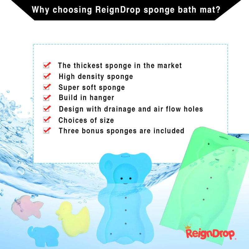 [Australia] - ReignDrop Baby Bath Sponge Mat for Tub – Safe Fun Mat, Toys Newborns Toddler Bathing Cushion Insert with Inbuilt Drying Hanger Time Rest and Support Sink (Large Frog), Green Big Green Frog 