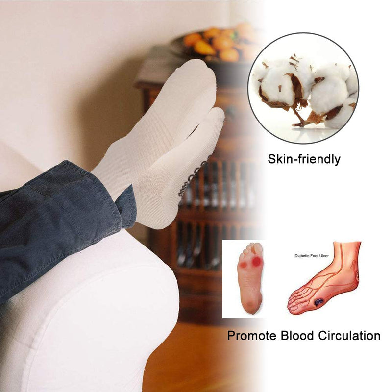 [Australia] - KitNSox Non-Skid Diabetic Socks for Men Women, Non-Binding Moisture Wicking Cushioned Non Slip Crew Grip Socks ##White 4 Pairs Diabetic Socks L:Shoe Size:10-13 