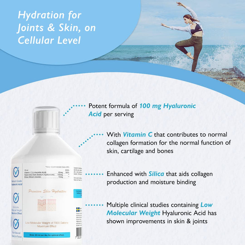 [Australia] - Swedish Nutra Hyaluronic Acid - Pack of 500ml, 20 Day Supply | Sugar Free Lemon Flavour | Bringing Hydration & Moisture on a Cellular Level | 100% Natural Flavour | High Absorption Rate 