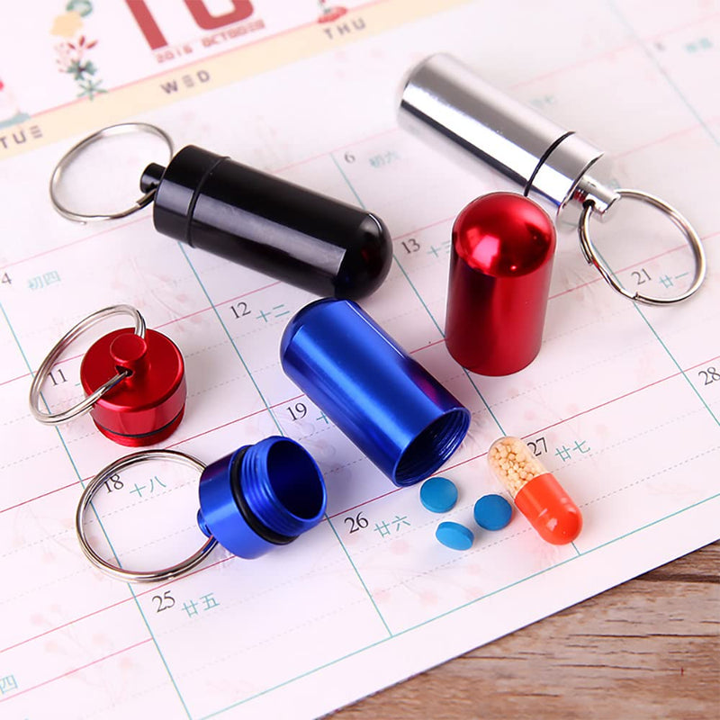 [Australia] - 7 Pcs Portable Mini Pill Boxes Waterproof Aluminum Alloy Pills Bottle 7 Colors in 7 Days Pill Holder Keychain Pill Container 