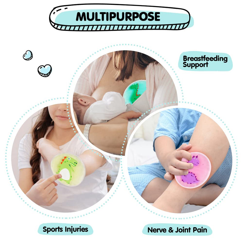 [Australia] - Hilph Kids Cold Compress Ice Pack for Bump and Bruise, Reusable Childrens Hot and Cold Gel Cool Pack for Kids Injuries, First Aid, Pain Relief, Headache, Cuts & Insect Bites (4.52"x4.52") A-3 Dinosaurs 