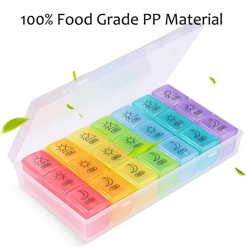 [Australia] - Pill Box Organiser 7 Day , Opret Pill Dispenser Weekly 3 Times a Day with case for Travel, Vitamin Fish Oil Container Planner BPA Free (Rainbow-Coloured) Coloured 