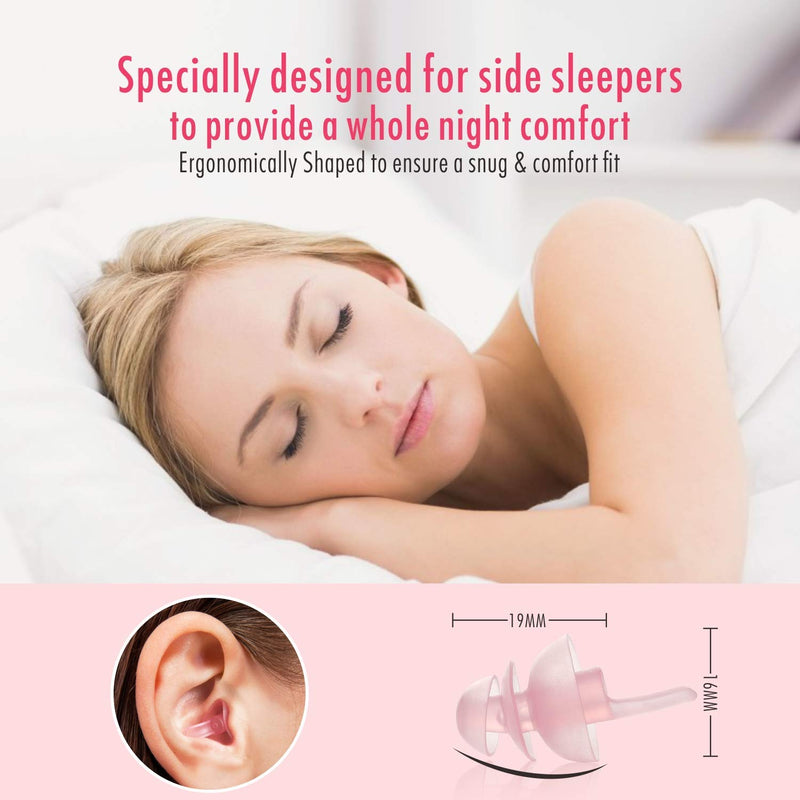 [Australia] - Sleeping Ear Plugs, Hearprotek 2 Pairs Ear Plugs (32db & 30db) Ultra Soft Noise Reduction and Hearing Protection earplugs for Side Sleepers, snoring, Travel, Working, Safety (Pink) Pink 