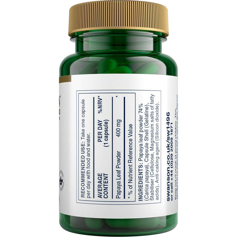 [Australia] - Swanson Full Spectrum Papaya Leaf - Herbal Supplement Promoting Digestive Health & GI Tract Support - Natural Formula Overall Wellness - (60 Capsules, 400mg Each) 