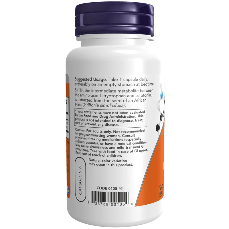 [Australia] - NOW Supplements, 5-HTP (5-hydroxytryptophan) 100 mg, Neurotransmitter Support*, 60 Veg Capsules 