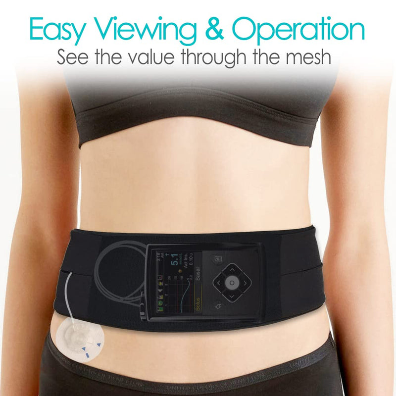 [Australia] - DiaBelt Insulin Pump Belt with Mesh Pouch for Easy Viewing Operation, Diabetic T1D Medical Holder Accessories Waist Band with Slits for Tubing Epipen Men Women Adult Black Medium (Pack of 1) 