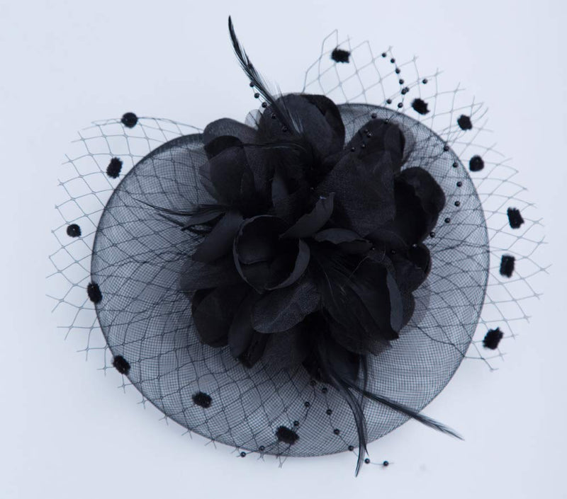 [Australia] - Fascinators Hats for Womens 50s Headwear with Veil Flower Cocktail Wedding Tea Party Church Derby Hat 1-4-black 