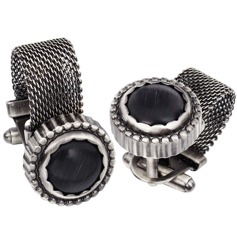 [Australia] - HAWSON Mens Cufflinks with Chain - Stone and Anti-Silver Tone Shirt Accessories - Party Gifts for Young Men (Cats Eye) 