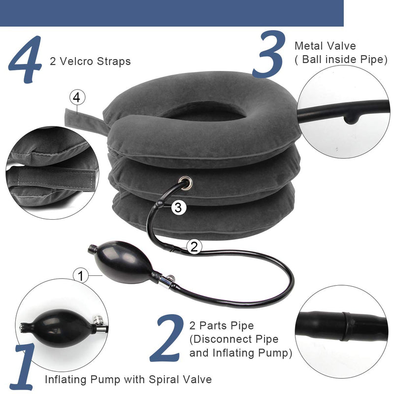 [Australia] - Zhichengbosi Neck Traction Device, 3 Layers Inflatable Neck Traction Reduce Head & Shoulder Pain, Adjustable Cervical Neck Stretcher Collar 