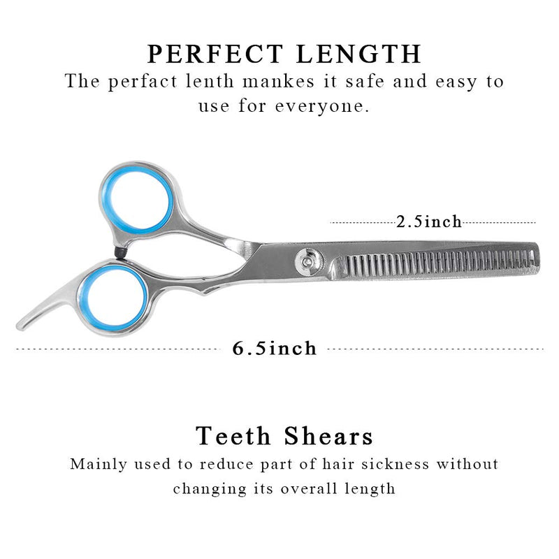[Australia] - Professional Hair Cutting Scissors Thinning Teeth Shears with Carbon Comb Set Stainless Steel 6.5 inch Razor Edge Haircut Shears Kit for Home, Salon, Barber Two Scissors 