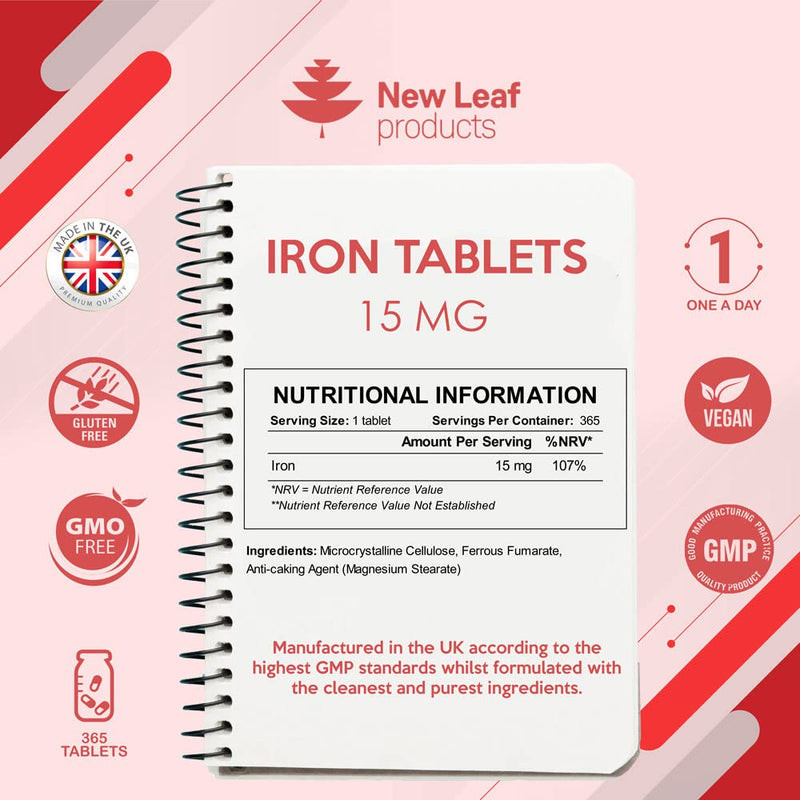 [Australia] - Gentle Iron Tablets High Strength 15mg - 365 Ferrous Fumarate Iron Tablets (1 Year Supply) - Vegan Iron Supplements for Men & Women's Health - Reduction in Tiredness and Fatigue 