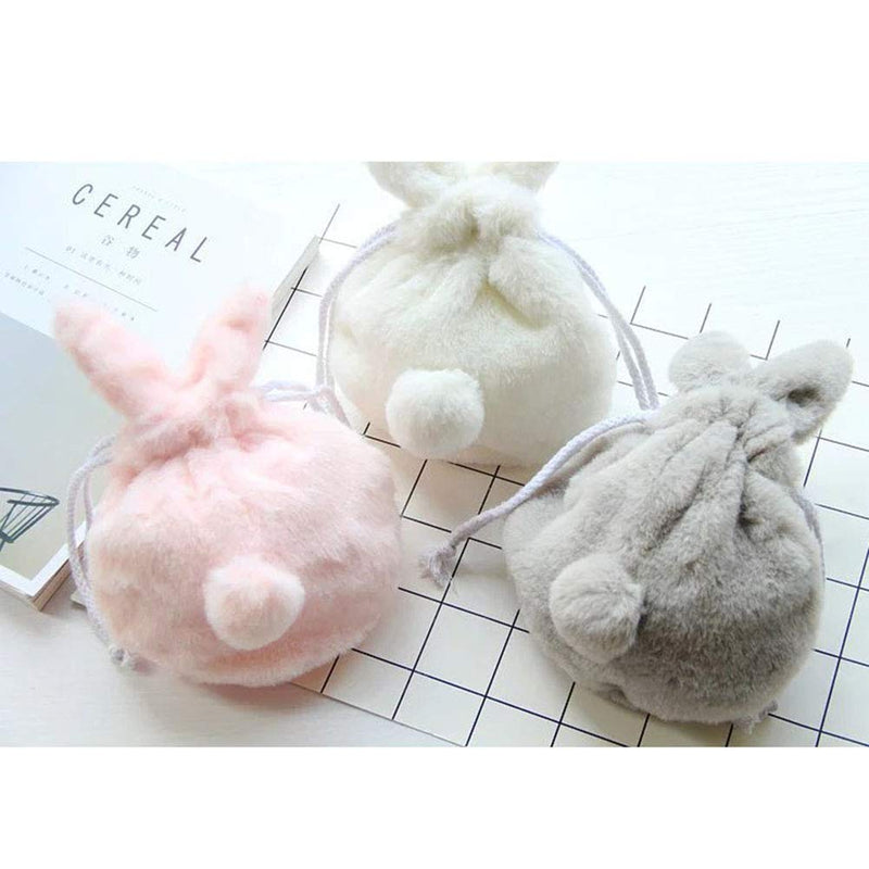 [Australia] - Lurrose Cute Fluffy Plush Bunny Storage Bags with Drawstring,10 x 7 inch (Pink) 