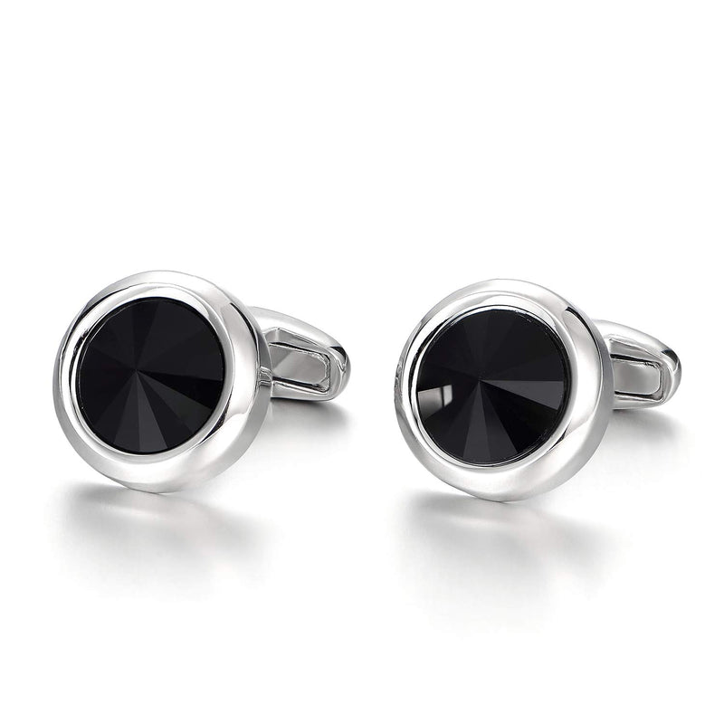 [Australia] - MERIT OCEAN Mens Cufflinks Elegant Style Cuff Link Super Shiny Swarovski Navy Blue Crystal Circular Cufflinks with Gift Box Black 