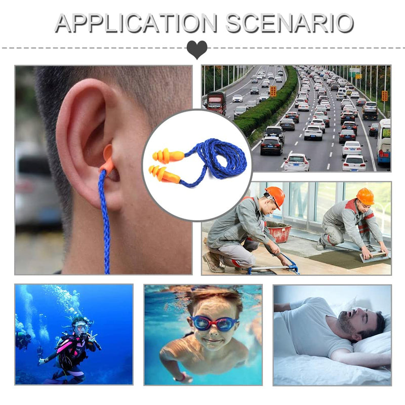 [Australia] - 30 Pairs Corded Ear Plugs Reusable Silicone Earplugs Silicone Waterproof Noise Reduction Ear Plugs for Sleeping, Travel, Studying 