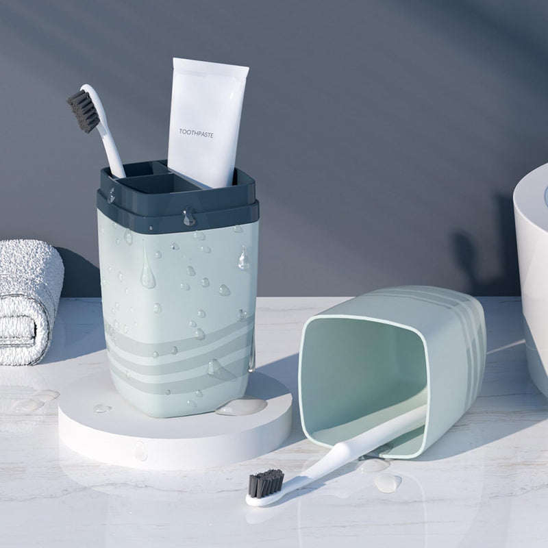 [Australia] - 2 Pcs Travel Toothbrush Case and Carrier, Plastic Portable Business Trips Wash Cup Holder Organizer for Trips and Daily Use (Grey+Grey green) Grey+grey Green 