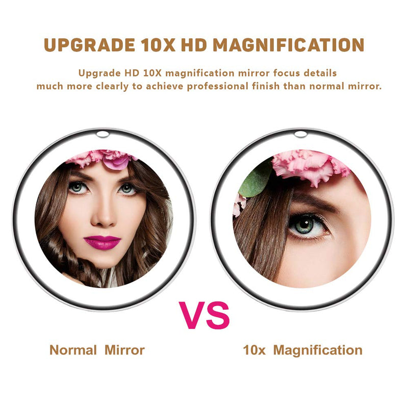 [Australia] - Updated 2020 Version 10X Magnifying Mirror With Light,Lighted 10X Magnifying Makeup Mirror With Light Poweful Suction Cup,360°Rotation Flexible Gooseneck Led Lighted Makeup Mirror For Bedroom Bathroom 10X-2 White 