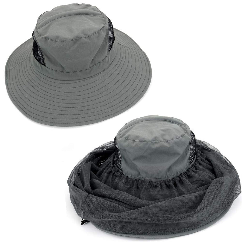 [Australia] - 2 Pack Mosquito Head Net Hat Hats with Removable Veil Net Mesh Hiking Fishing Gardening Protect from Bee Mosquito for Women Men, Beige M-XL Dark Gray 