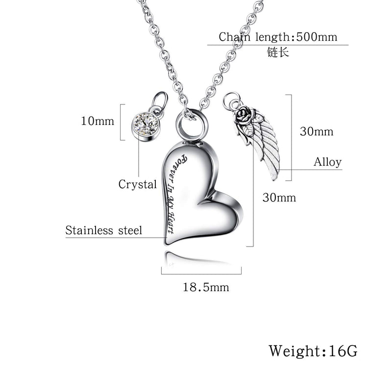 [Australia] - MONIYA Forever in My Heart Angel Wing Charm Heart Shape Urns for Human Ashes Necklace Cremation Jewelry with Funnel Upgrade 