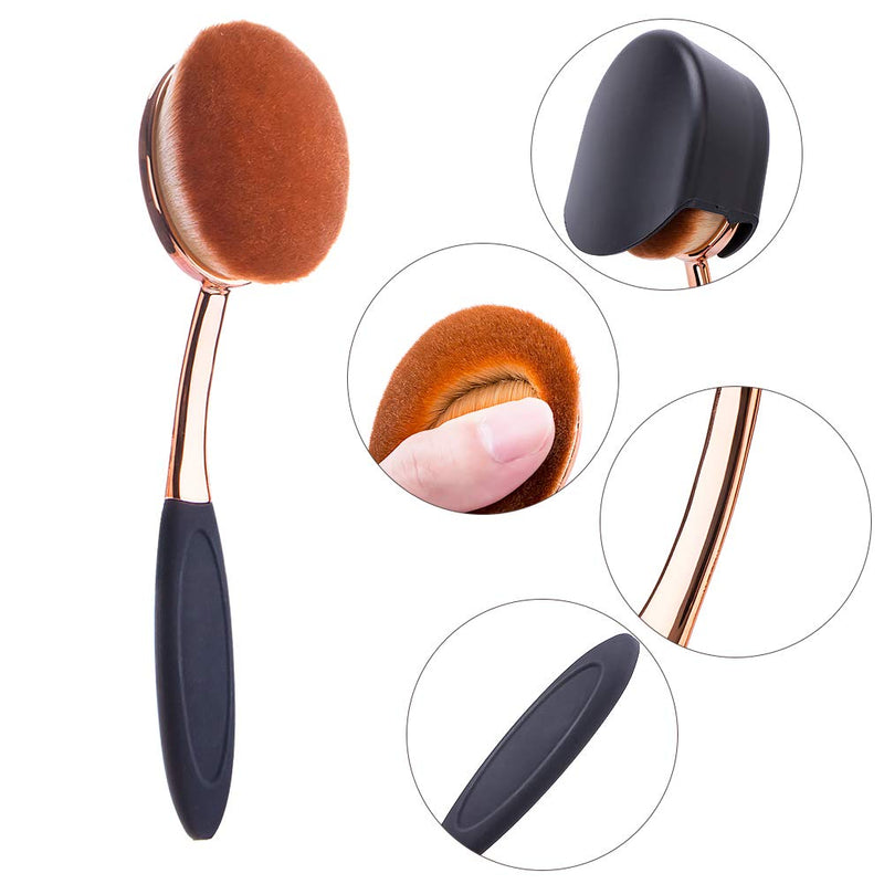 [Australia] - Large Rose Gold Foundation contour Round Toothbrush Dust Free Oval Makeup Brushes ink blending with dustproof cover brush egg cleaner 