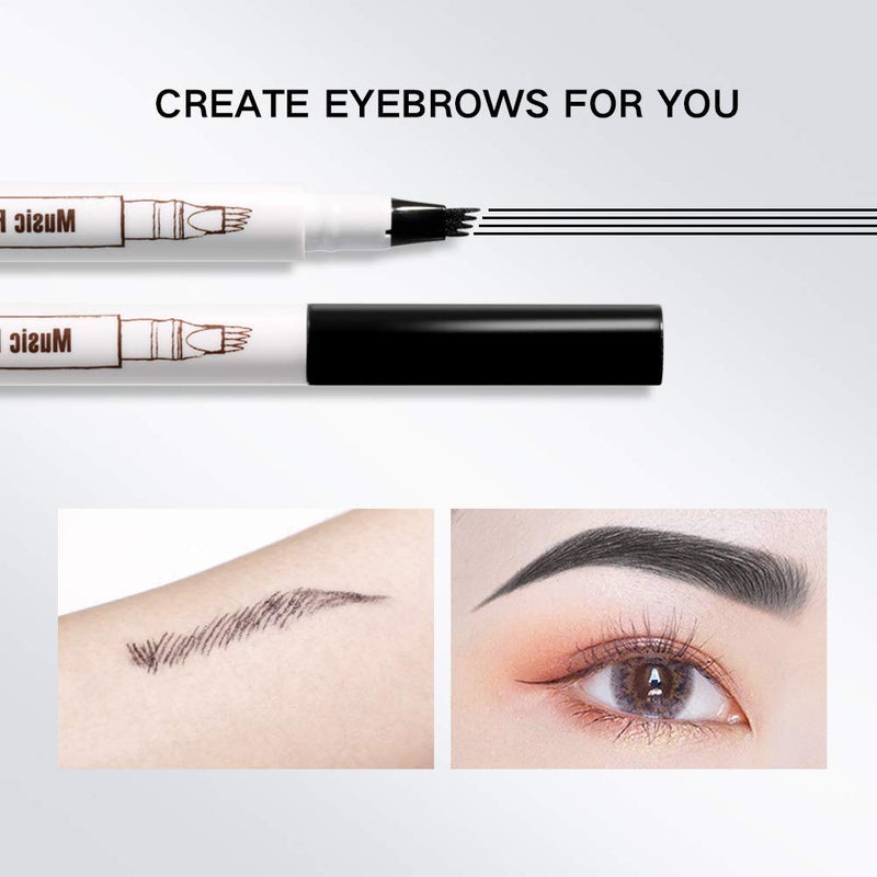 [Australia] - Liquid Eyebrow Pen, Music Flower Tattoo Brow Microblading Pencil with a Micro-Fork Tip Applicator, Fine Sketch Durable Waterproof (Black) Black 