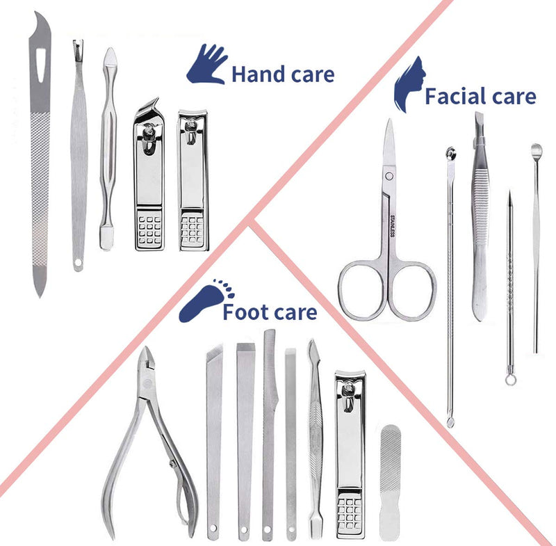 [Australia] - Manicure Set Pedicure Kit Professional 19 Pcs Nail Clipper for Men & Women Stainless Steel Sharp Cutter Grooming Nose Hair Scissors…Black Fingernails & Toenails with Portable Case (Black_19 pieces) Black_19 pieces 