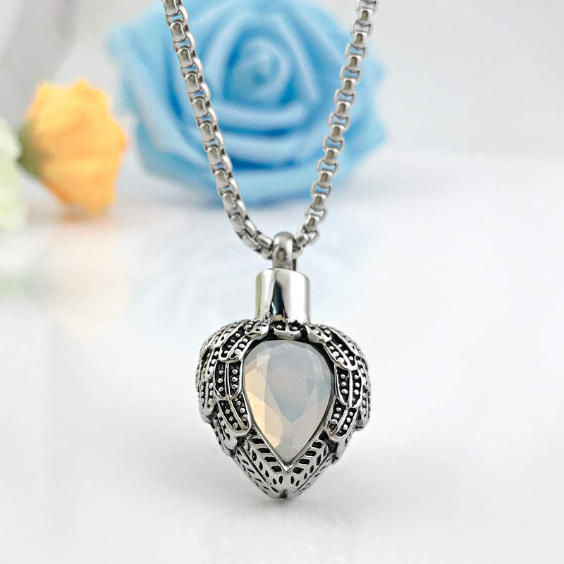 [Australia] - MUERDOU Urn Necklaces for Ashes Urns for Human Ashes Angel Wing Birthstone Cremation Jewelry Keepsake Holder Memorial Necklace Pendant June 