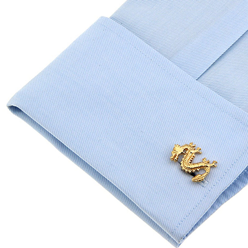 [Australia] - Chinese Dragon Symbol Character Cufflinks Gold Dragon Symbol 