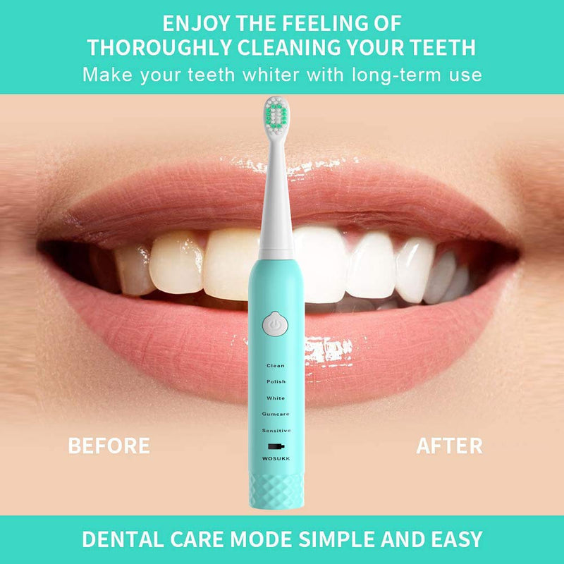 [Australia] - Sonic Electric Toothbrushes for Kids-5 Modes with Smart Timer, Waterproof USB Charging Rechargeable Ultrasonic Toothbrushes, 4 Replacement Brush Heads, Adults Power Toothbrush 