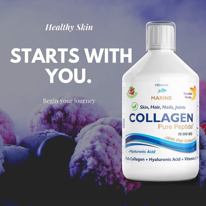 [Australia] - Swedish Nutra Ready to Drink Marine Collagen 10,000Mg Per Serving, Hyaluronic Acid, Healthy Skin, Hair, Nails & Joints, Berry Flavour, Liquid Offers Superior Absorption 